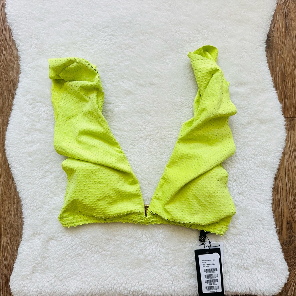 VIX Paula Hermanny Neon Lime Yellow Textured Bikini Top Size XL
